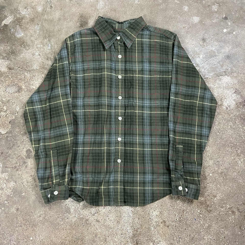 Vintage 90s L.L. Bean Button Down Shirt Women's Size Large Green Plaid Pattern